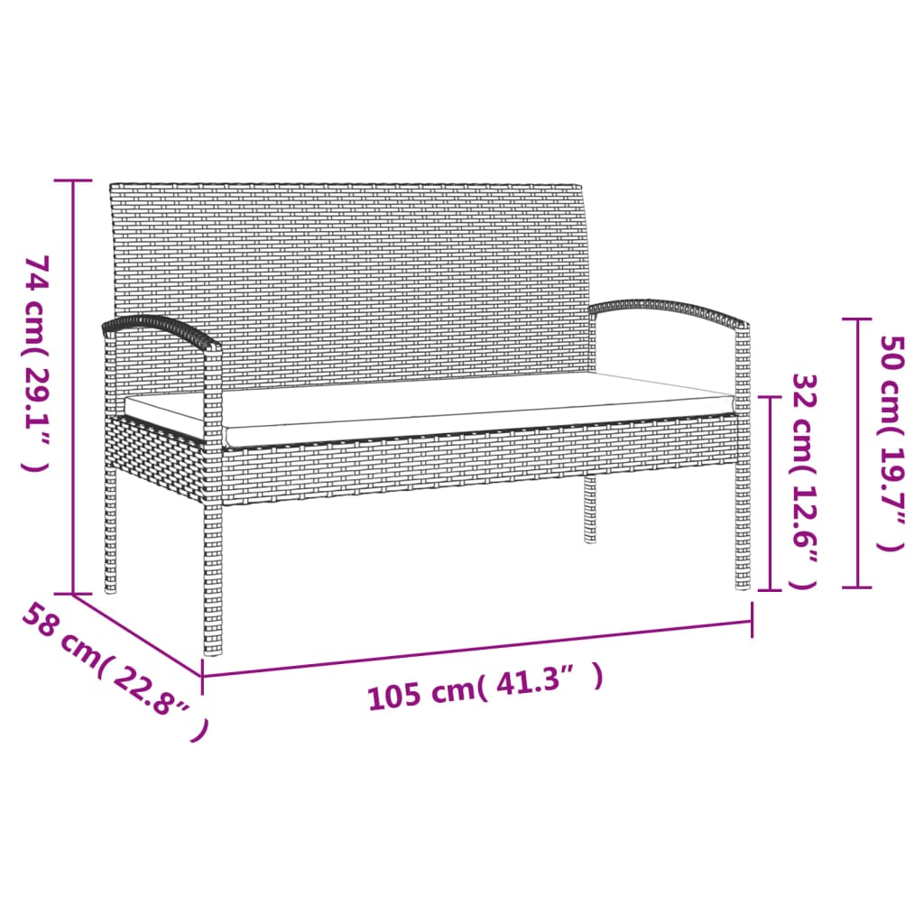 Trädgårdsbänk med dyna  105 cm konstrotting