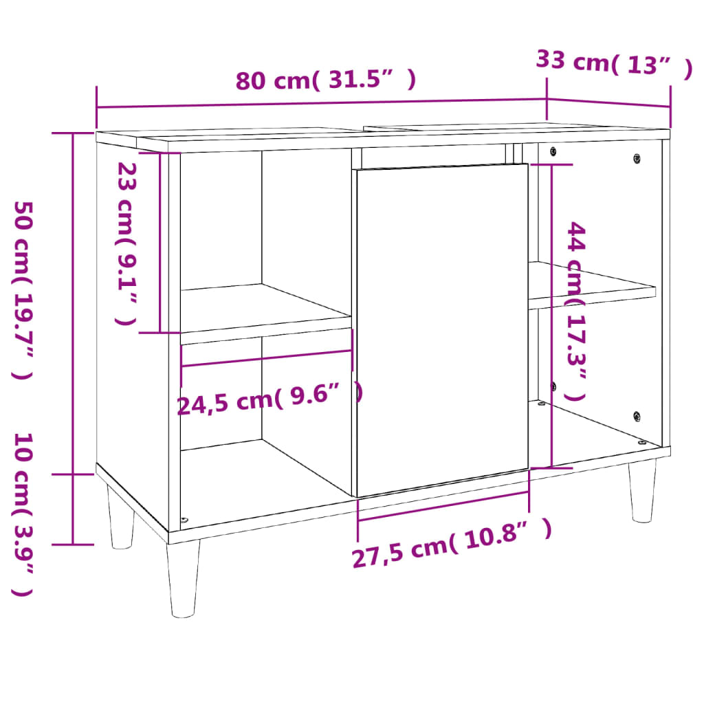 Tvättställsskåp rökfärgad ek 80x33x60 cm konstruerat trä