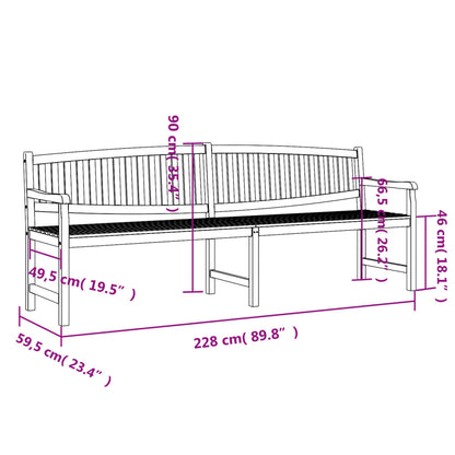 Trädgårdsbänk 228x59,5x90 cm massiv teak