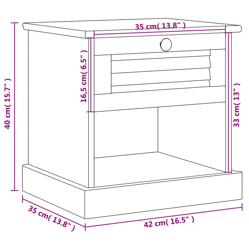 Sängbord VIGO  42x35x42 cm massiv furu