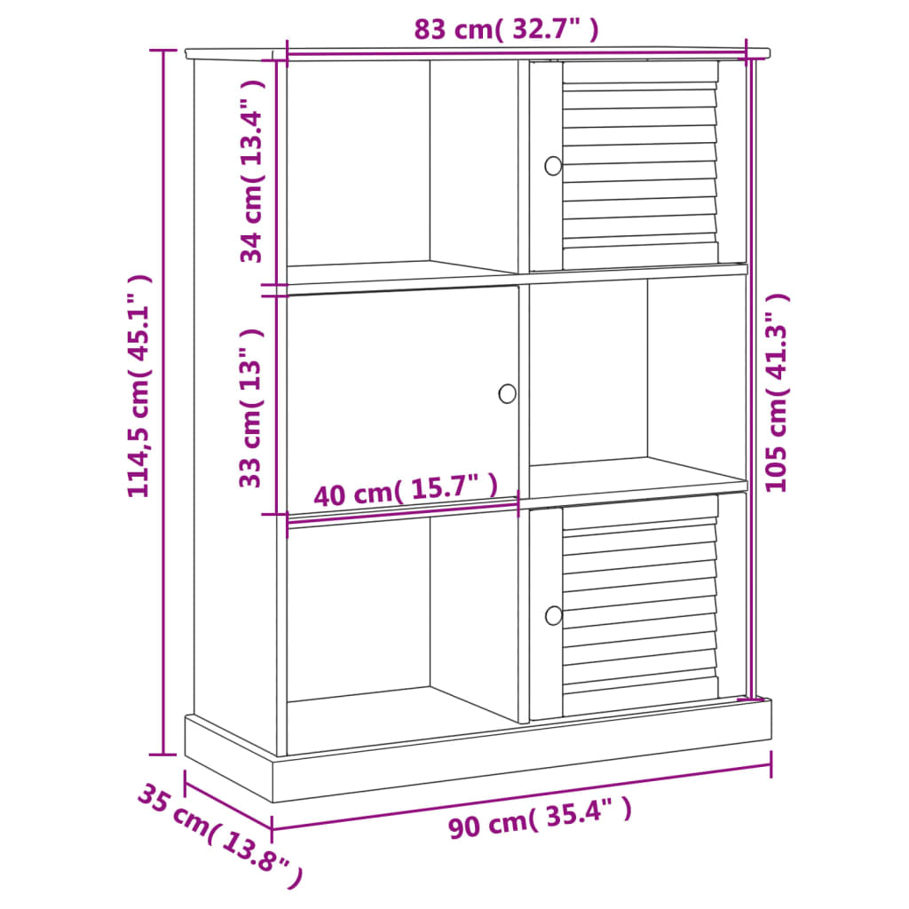 Bokhylla VIGO 90x35x114,5 cm massiv furu - Möbelfabriken