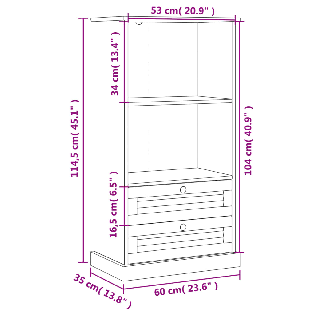 Bokhylla VIGO 60x35x114,5 cm massiv furu - Möbelfabriken