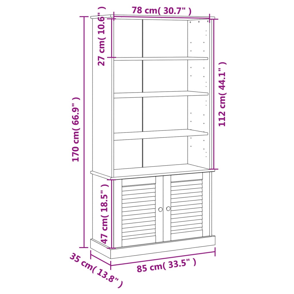 Bokhylla VIGO 85x35x170 cm massiv furu - Möbelfabriken