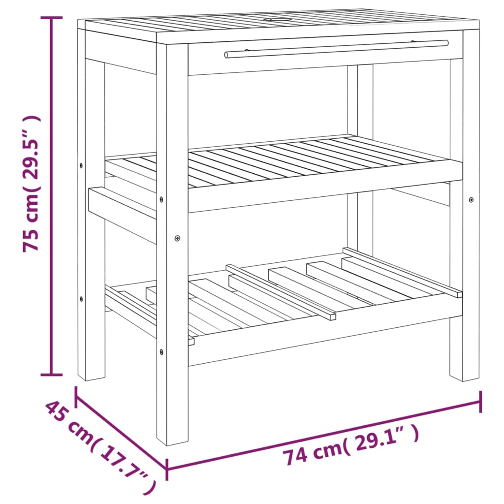 Badrumsunderskåp med 2 hyllor 74x45x75 cm massivt trä - Möbelfabriken