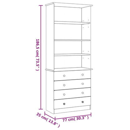 Bokhylla med lådor ALTA 77x35x186,5 cm massiv furu - Möbelfabriken