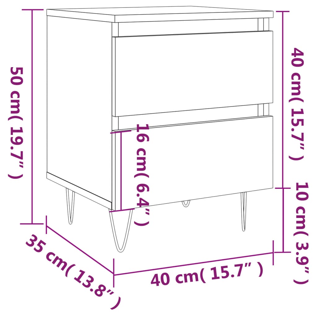 Sängbord 2 st  ek 40x35x50 cm konstruerat trä