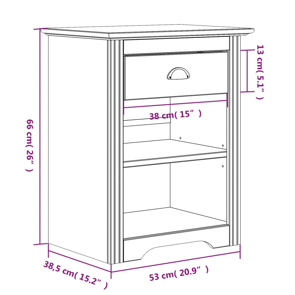 Sängbord BODO  53x38,5x66 cm massiv furu