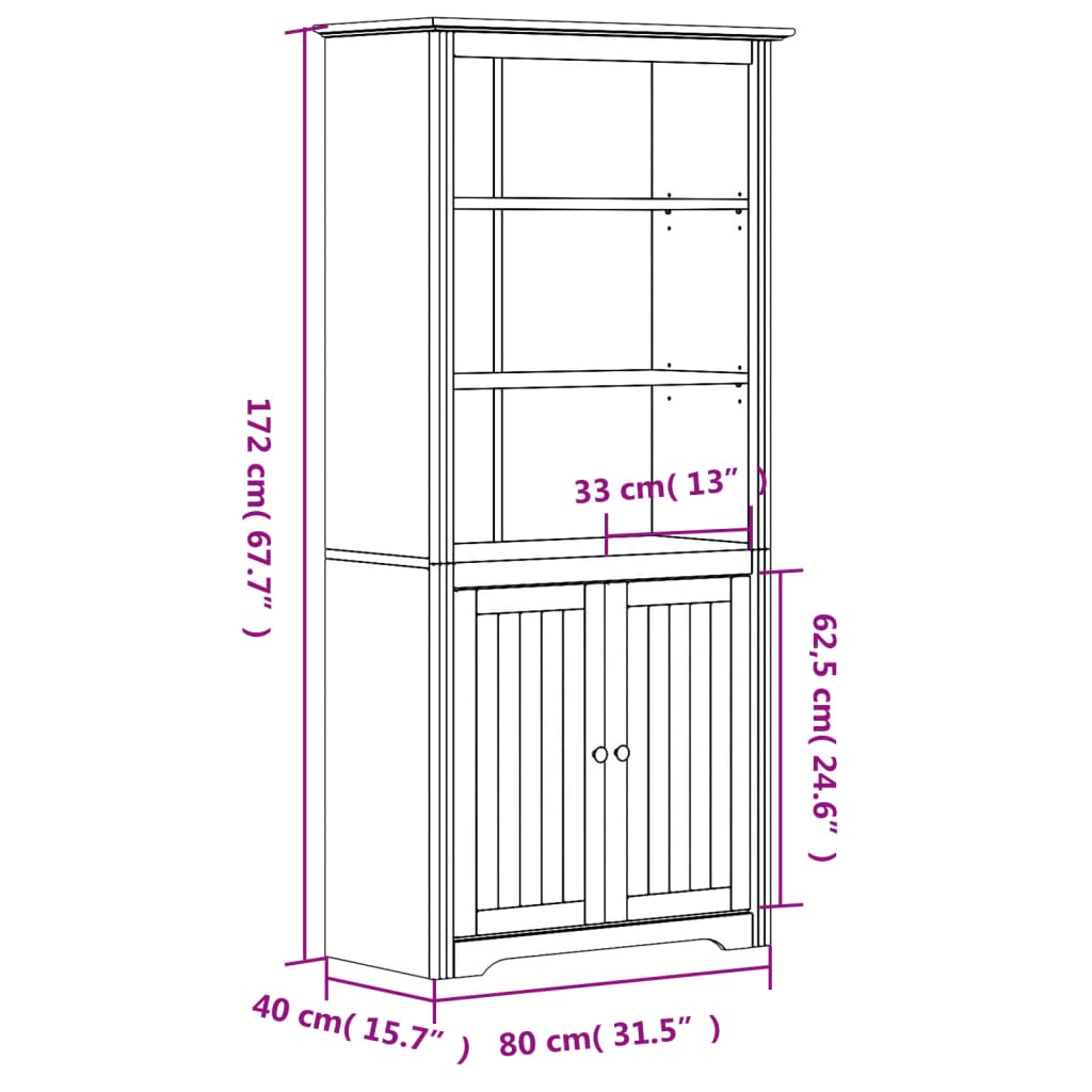 Bokhylla BODO vit och  80x40x172 cm massiv furu