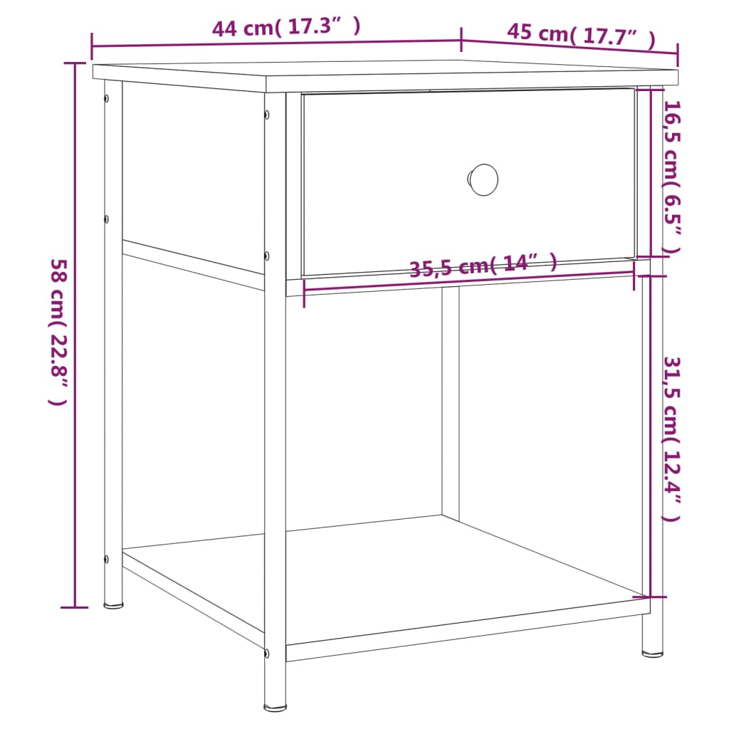 Sängbord 2 st  ek 44x45x58 cm konstruerat trä