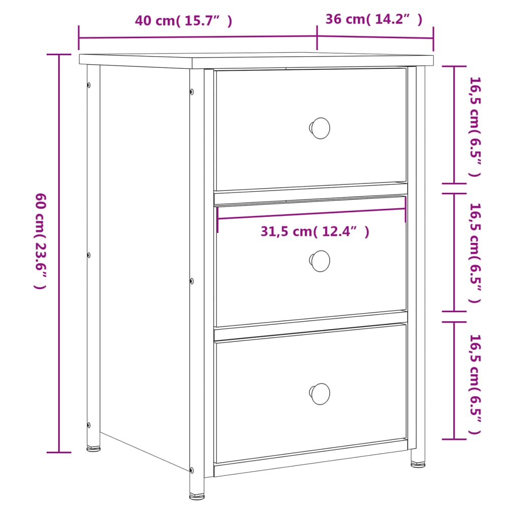 Sängbord 2 st  ek 40x36x60 cm konstruerat trä