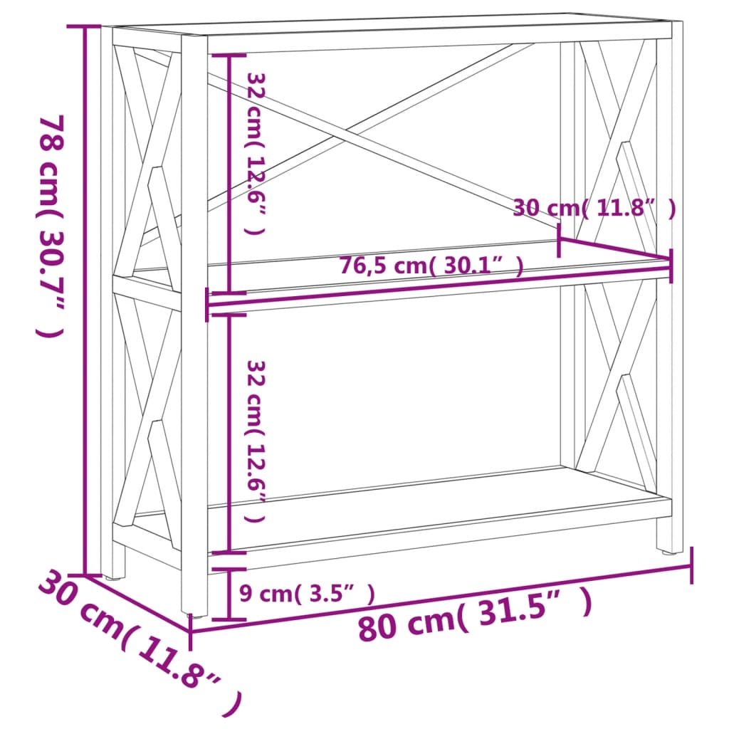 Bokhylla med 3 hyllplan 40x30x78 cm massiv ek