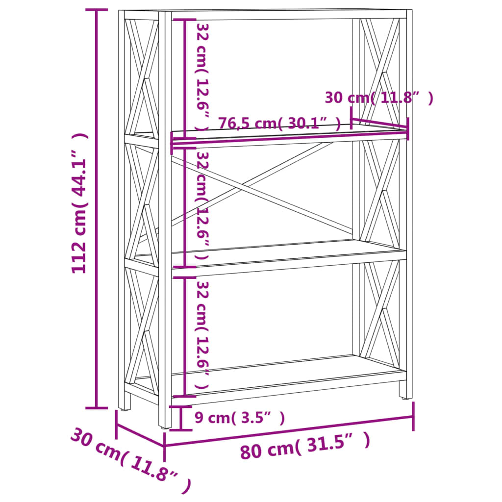 Bokhylla med 4 hyllplan 40x30x112 cm massiv ek