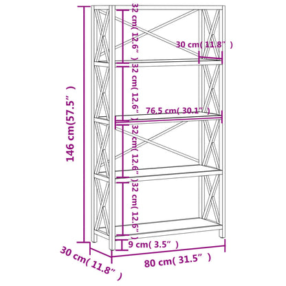 Bokhylla med 5 hyllplan 40x30x146 cm massiv ek