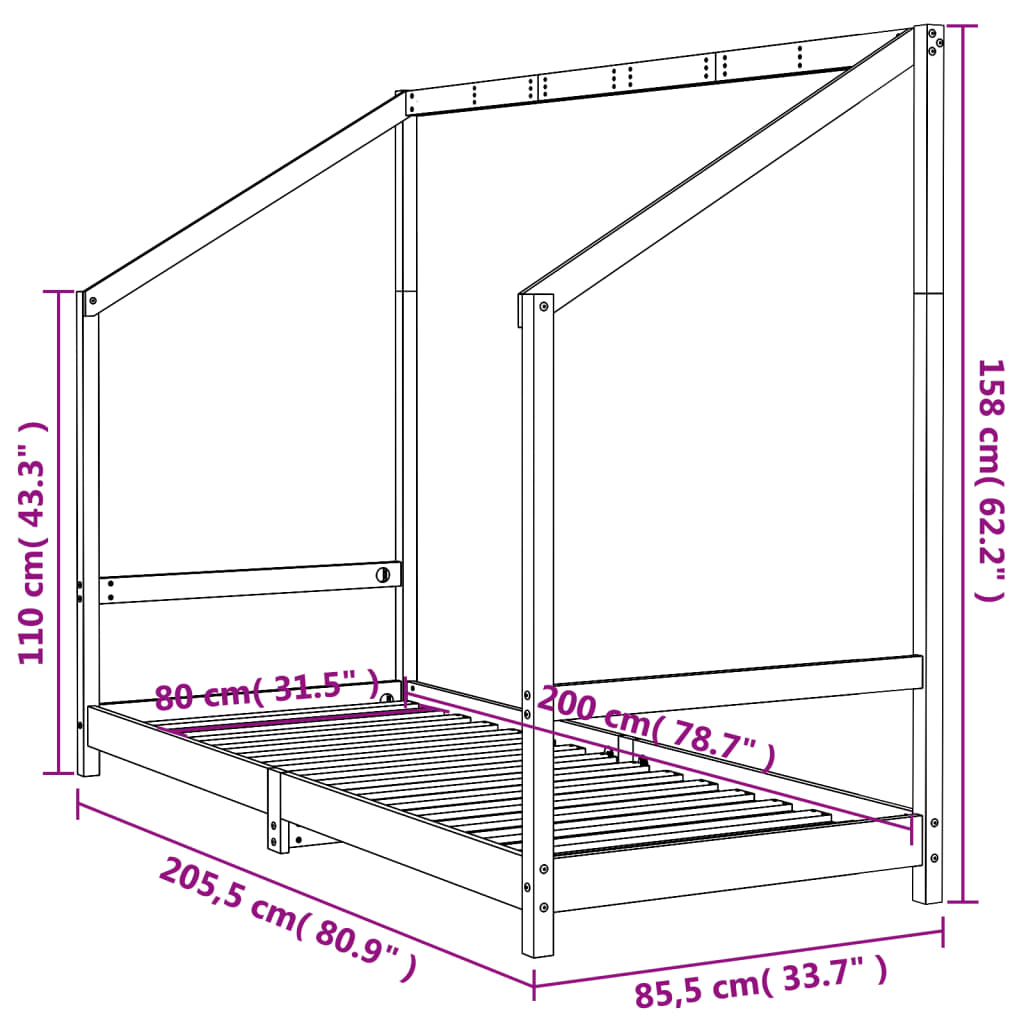 Sängram för barnsäng 80x200 cm massiv furu