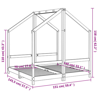 Sängram för barnsäng 2x(90x200) cm massiv furu