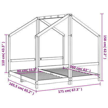 Sängram för barnsäng 2x(90x200) cm massiv furu