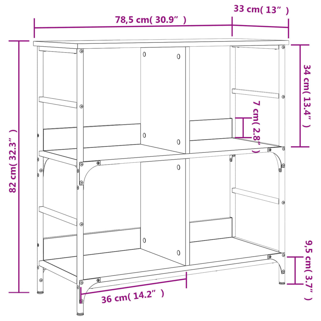 Bokhylla sonoma-ek 78,5x33x82 cm konstruerat trä