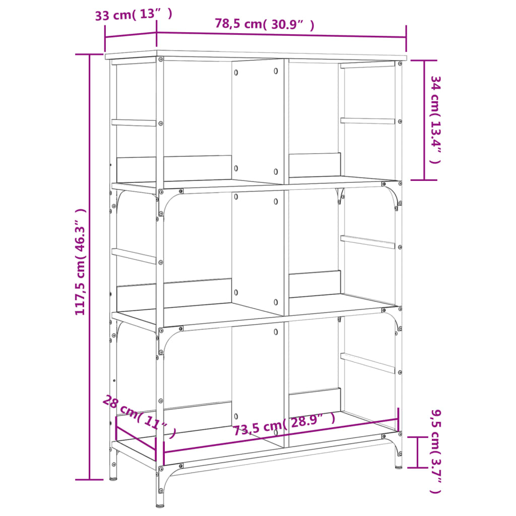 Bokhylla rökfärgad ek 78,5x33x117,5 cm konstruerat trä