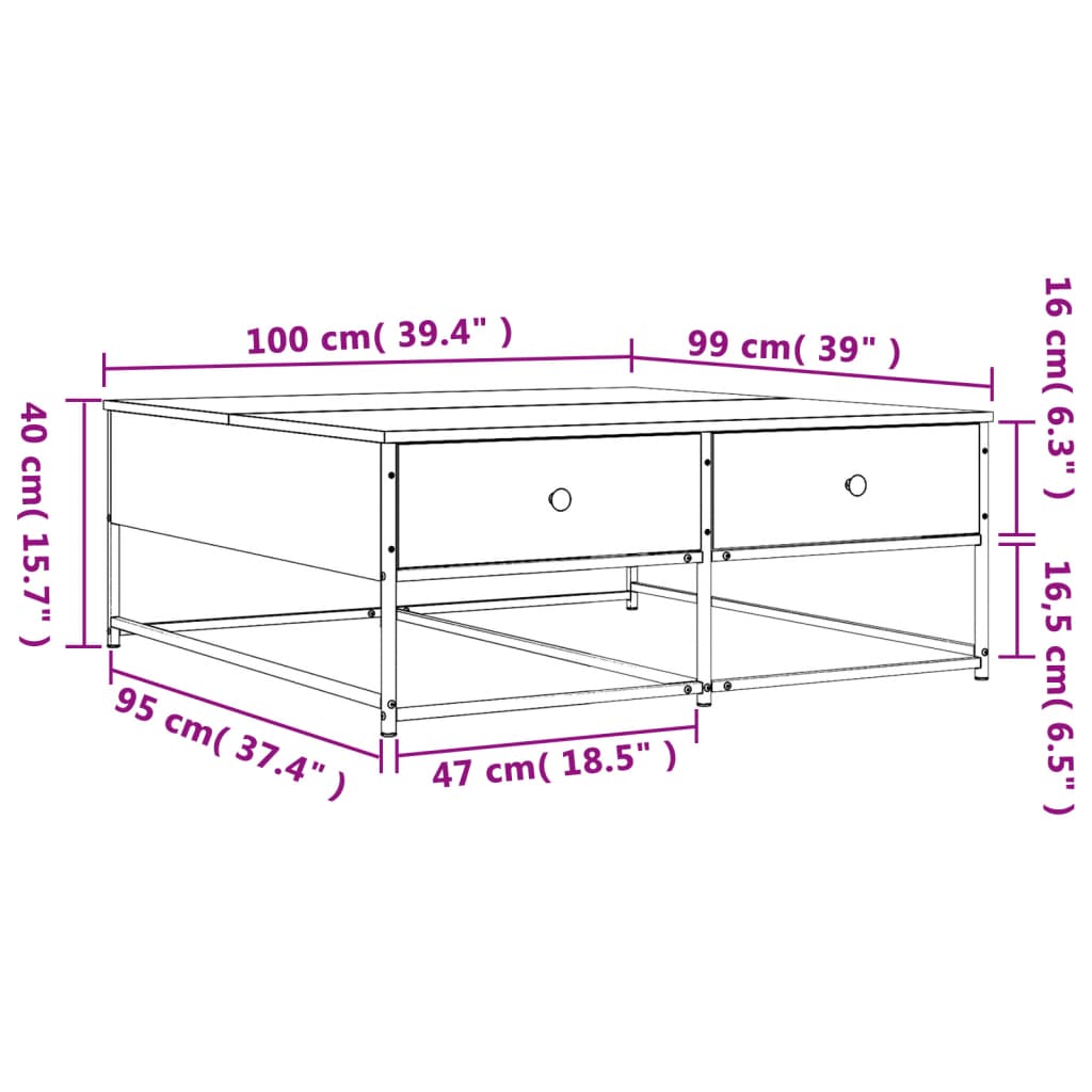 Soffbord rökfärgad ek 80x80x40 cm konstruerat trä