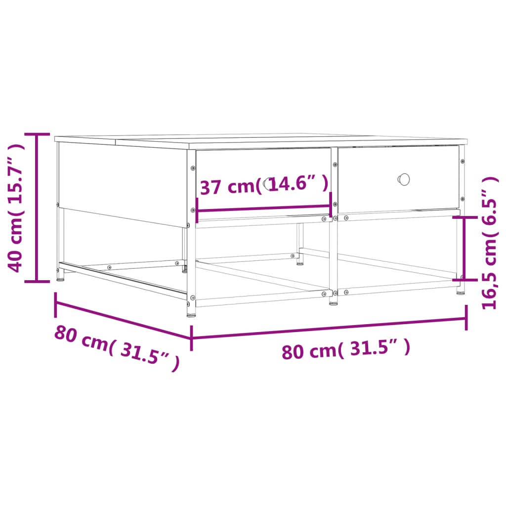 Soffbord rökfärgad ek 80x80x40 cm konstruerat trä