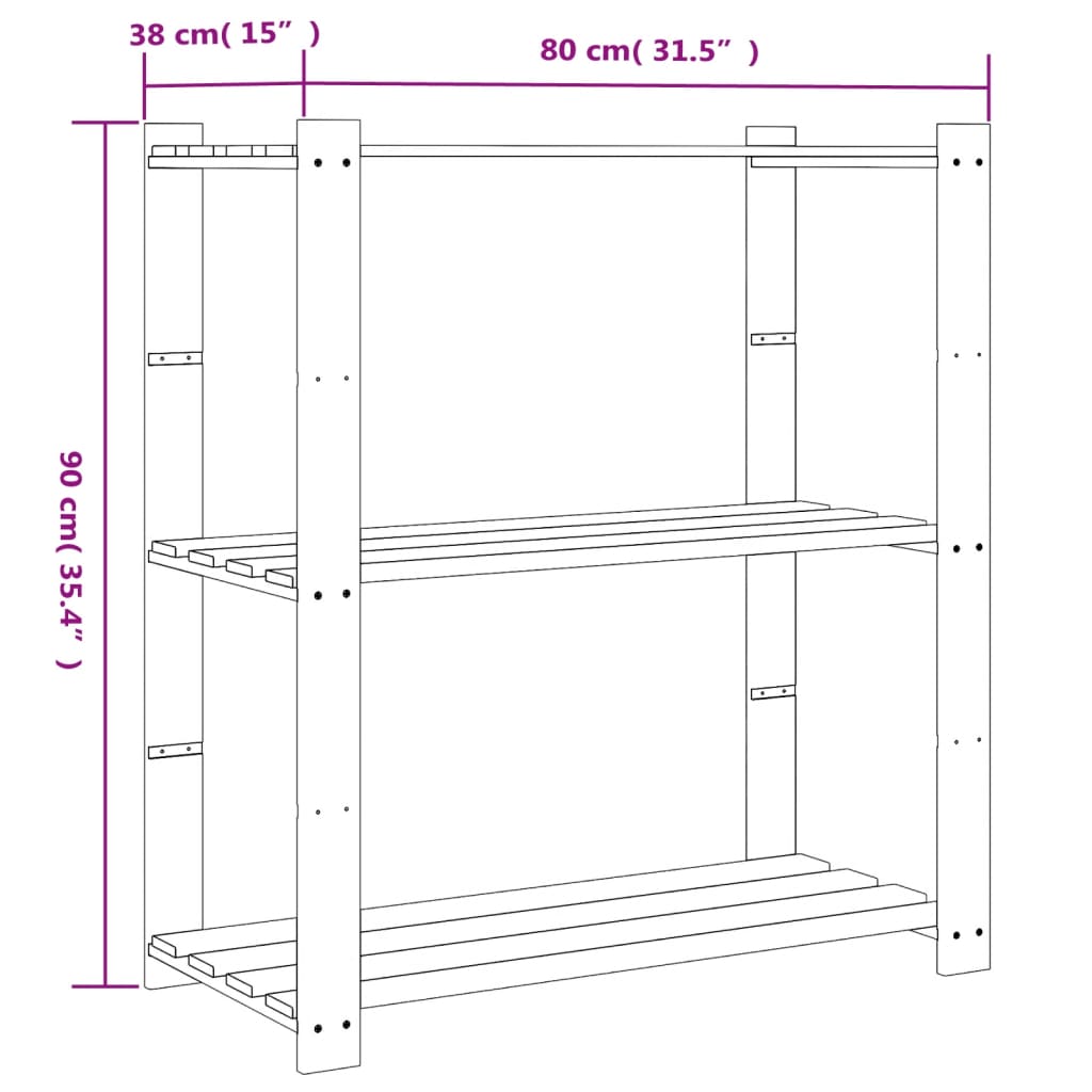 Förvaringshylla 3 hyllplan  60x38x90 massiv furu