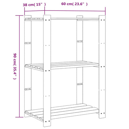 Förvaringshylla 3 hyllplan  60x38x90 massiv furu