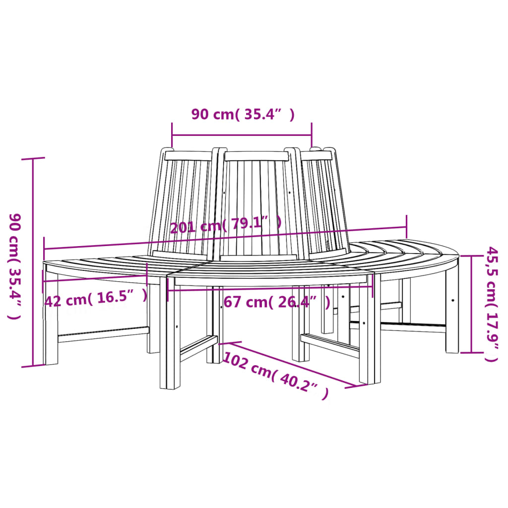 Trädbänk 2 st halvrund Ø160 cm massiv teak