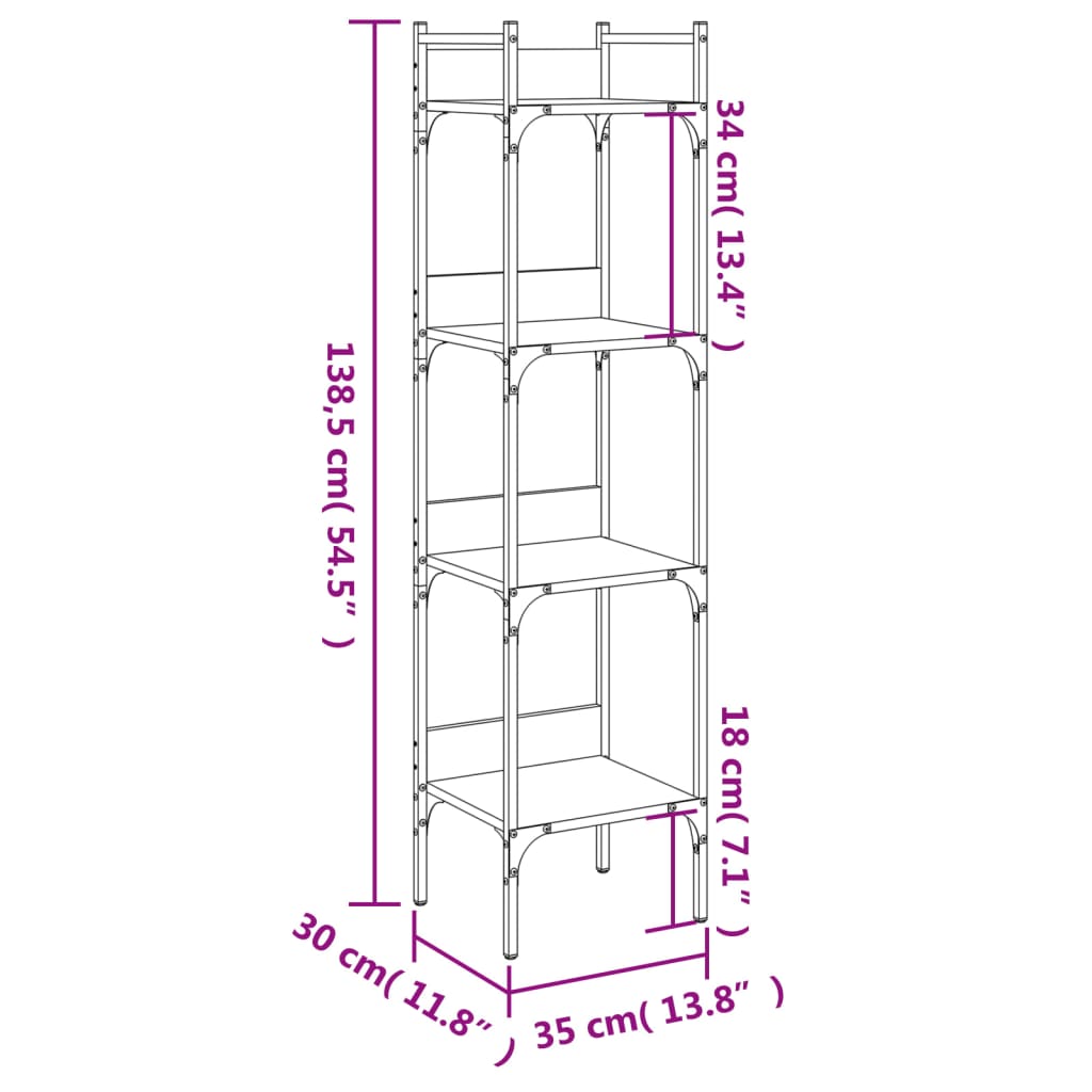 Bokhylla 4 hyllplan rökfärgad ek 35x30x138,5 cm konstruerat trä