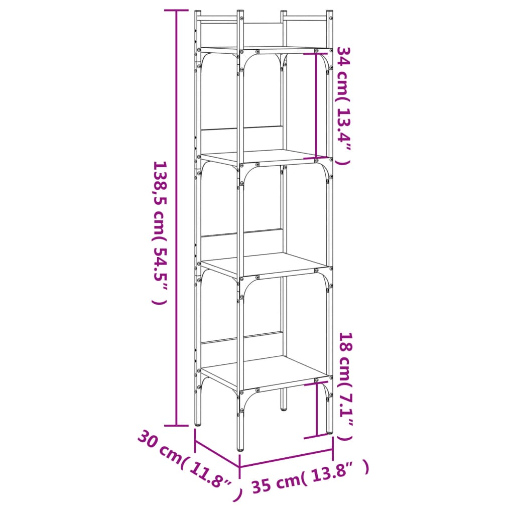 Bokhylla 4 hyllplan rökfärgad ek 35x30x138,5 cm konstruerat trä