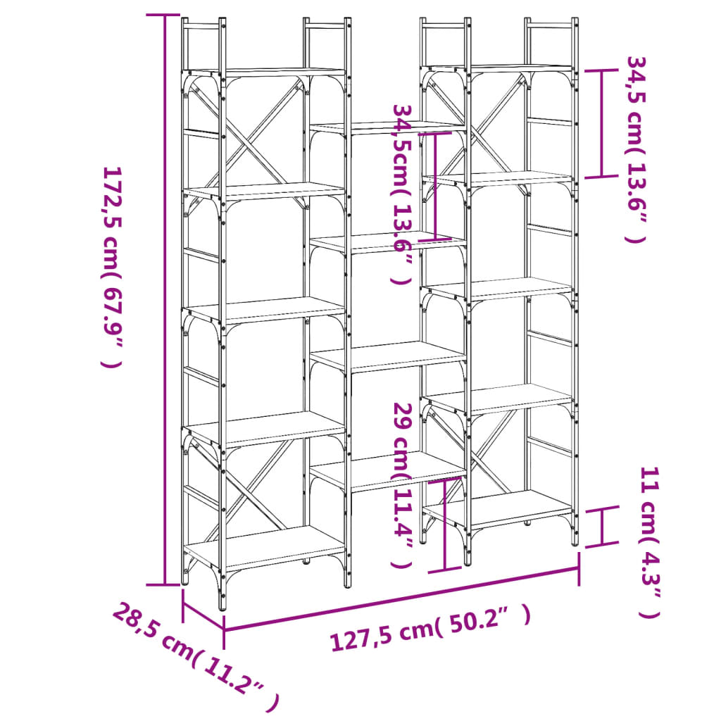 Bokhylla  ek 127,5x28,5x172,5 cm konstruerat trä