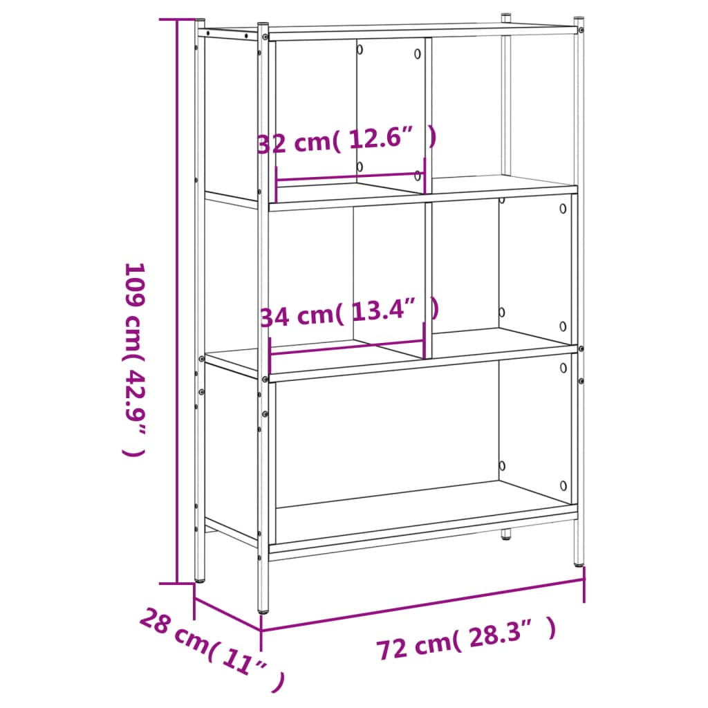 Bokhylla  ek 72x28x109 cm konstruerat trä