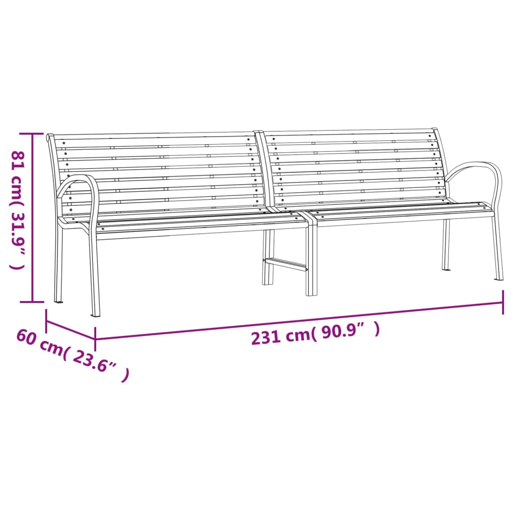 Trädgårdsbänk dubbel  231 cm stål och WPC