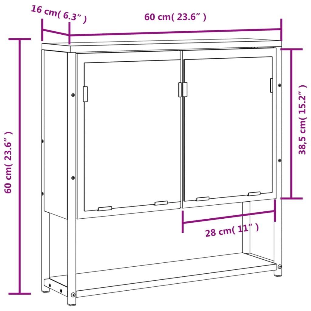 Spegelskåp för badrum sonoma-ek 60x16x60 cm konstruerat trä