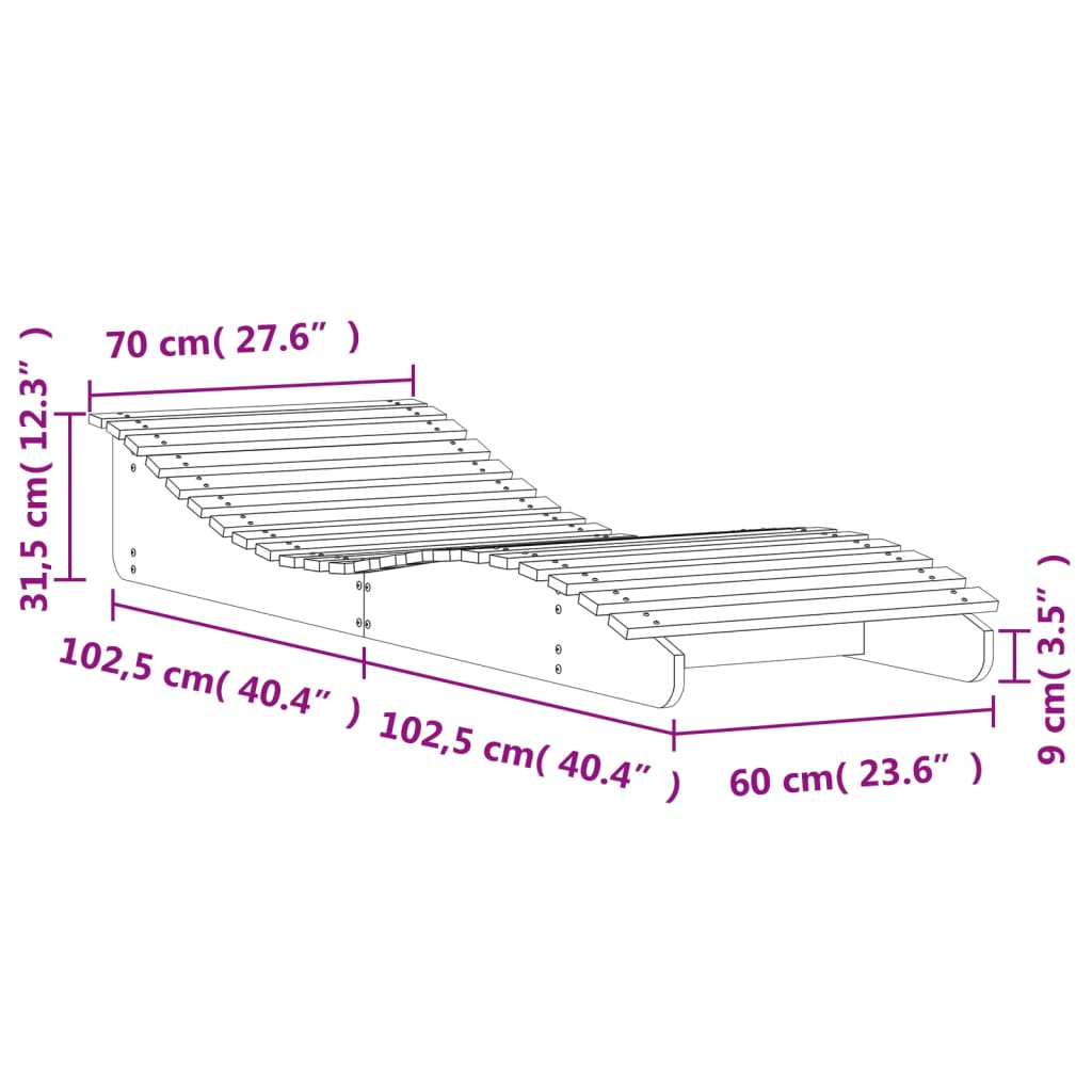 Solsäng 205x110x31,5 cm massiv furu