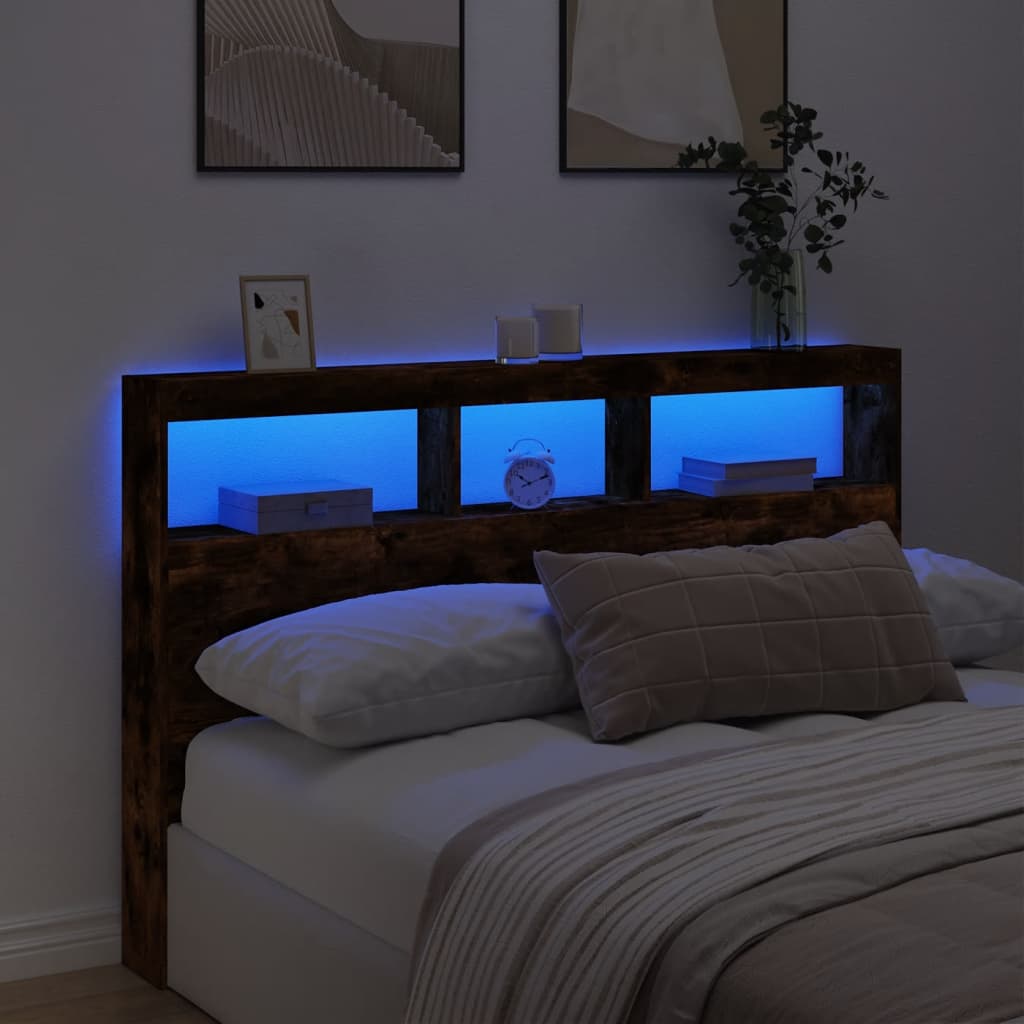 Sänggavel med LED sonoma-ek 160x17x102 cm