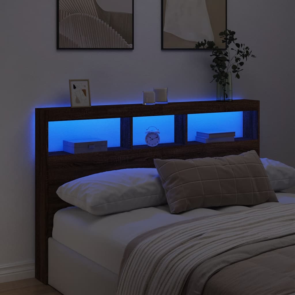 Sänggavel med LED sonoma-ek 160x17x102 cm