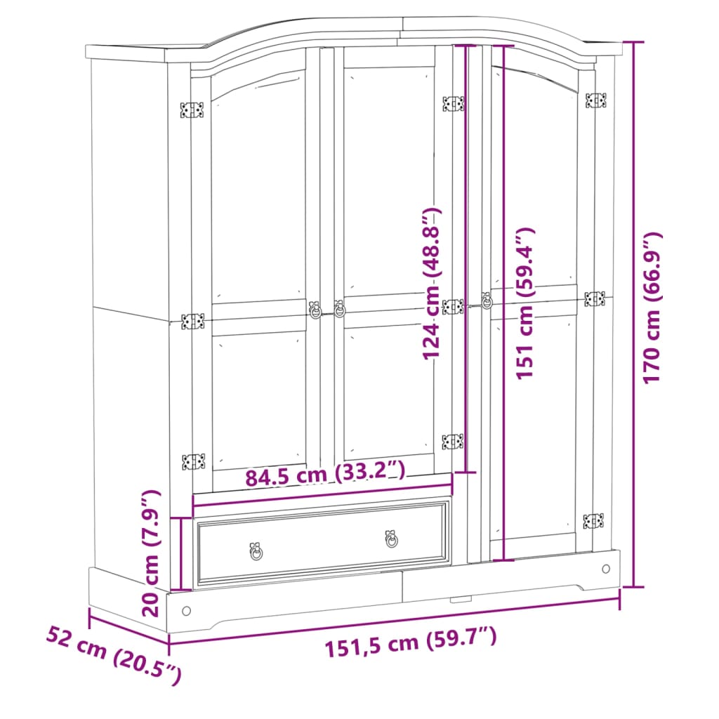 Garderob Corona 151,5x52x170 cm massiv furu