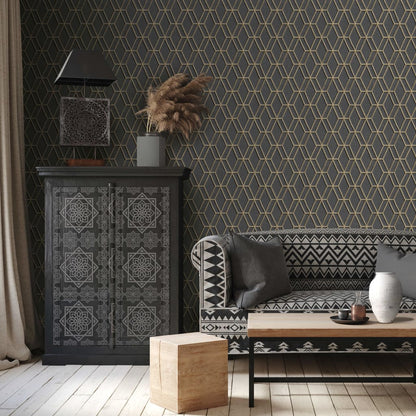 DUTCH WALLCOVERINGS Tapet hexagonal  och guld - Möbelfabriken